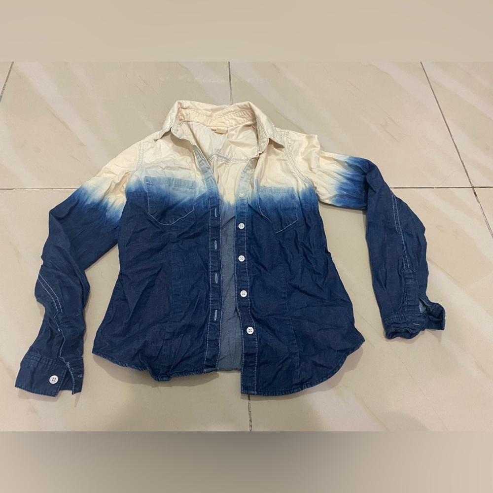 Mossimo Shirt Mens XS Blue White Tie Dye Long Sleeve Button Up